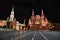 The night scene of the Kremlin Wall and the State Historical Museum on Red Square in Moscow, Russia