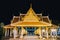 Night scene of Loha Prasat Wat Ratchanatdaram Woravihara buddhist temple located in Phra Nakhon district,Bangkok,Thailand.