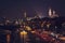 Night scene. The Moscow river embankment. The bridge over the river