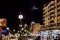 Night scene pedestrian promenade in Golden Sands resort, Bulgaria