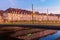 Night scene of Quai Vauban in the city of Besancon.