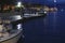 Night scene of small boats tied up