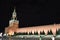 The night scene of the Spasskaya Tower of The Kremlin Wall on Red Square in Moscow, Russia