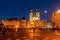 Night scene at staromestka square  and old gothic Tyn Church in evening Prague, Bohemia, Czech Republic