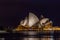 Night scene of Sydney Opera House and harbor at Circular Quay Sydney New South Wales Australia