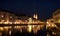 Night scene of Zurich river, in front of Zurich central station