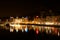 Night scene of Zurich river, in front of Zurich central station