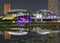 Night scenery of the brightly lit Esplanade Theatres on the Bay at Marina Bay Singapore