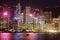 Night scenery of Hong Kong with a majestic skyline of crowded skyscrapers by Victoria Harbour