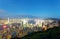 Night scenery of Hong Kong viewed from top of Victoria Peak with city skyline