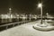 Night scenery of seaside promenade of Victoria harbor of Hong Kong city