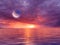 Night sea on sunset cloudy  starry sky sun light and big moon reflection on water waves nature backgroun