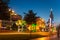 Night Seafront Promenade In European Resort Town. Evening Illuminations Light In Seaside Park In Batumi.