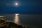 night seascape with full moon and moonlight