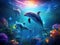 Night seascape with happy dolphins  Made With Generative AI illustration