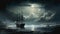 Night Ship Illustration In The Style Of Brian Mashburn And Sergey Musin