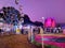 Night shot of a ferris wheel in exhibition fair.people and fairground rides at the biggest fair. Ferris Wheel at local County Fair