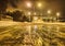 Night shot of a freight train station in Rauma, Finland