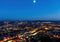 Night shot of the illuminated old German city of Trier, photographed from a hill