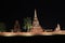 Night shot of incomplete small stupa in the ruins of ancient remains at Wat Mahathat temple.