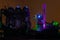 Night shot of Landschaftspark Nord, old illuminated industrial ruins in Duisburg, Germany