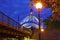 Night shot at Nollendorfplatz subway station with a rainbow-colored dome on the occasion of Christopher Street Day