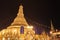 Night shot of The Shwedagon Pagoda, also known as the Golden Pagoda, is a gilded stupa in Undergoing restoration