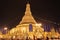 Night shot of The Shwedagon Pagoda, also known as the Golden Pagoda, is a gilded stupa in Undergoing restoration