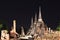 Night shot of the three main pagoda in the ruins of ancient remains at Wat Phra Si Sanphet.