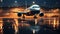 Night Skies and Runway Lights, Airplane Gearing Up for Nighttime Journey