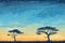 night sky from an african savannah featuring acacia tree silhouette