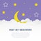 Night sky background with clouds, stars and crescent. Moon with white and yellow stars on the fantasy cloudy background.