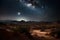 night sky blanketed with glittering stars and a crescent moon over desert landscape