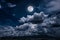 Night sky with bright full moon and dark cloud, serenity nature