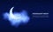 Night sky. Clouds and crescent. Stars constellation. Half moon in dark blue moonlight. Summer evening scene with