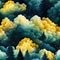 Night sky filled with colorful clouds and ethereal trees (tiled)