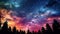 Night sky glows with galaxy mystical silhouette background