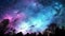 Night sky glows with galaxy mystical silhouette background