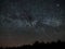 Night sky and milky way stars, Cygnus and Lyra constellation over forest