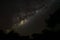 Night sky with Milkyway galaxy over trees silhouettes as seen from Anakao, Madagascar, bright Jupiter visible near Ophiuchus