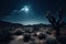 night sky with moon and starry views over desert landscape