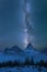 Night sky at Mount Assiniboine in winter from Nub peak. The Landscape of Mount Assiniboine, the Queen of Canadian Rockies, BC