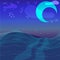 Night sky with ocean, moon & stars background