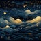 Night sky with stars and clouds. Vector illustration of beautiful midnight starry skies. Pretty dark night sky with twinkling