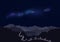 Night sky stars with Milky Way on mountains background. Mountain road night track. Vector