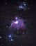 Night sky stars observig over telesocpe Orion constellation running man and M42 nebula