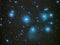 Night sky stars, Pleiades open star cluster M45 in Taurus constellation