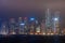 Night skyline centered around Bank of China tower, Hong Kong Island, China