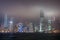 Night skyline centered around Bank of China tower, Hong Kong Island, China