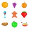 Night snack icons set, cartoon style